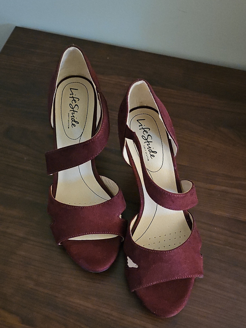 Life Stride Women's Wine Burgundy Suede Strappy Heels